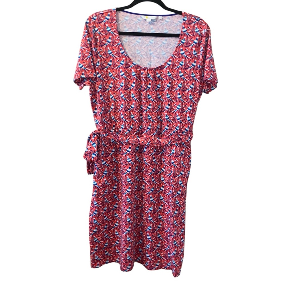 Boden Elspeth Jersey Dress Strawberry Split Bird Oromo Print Dress Size 14R